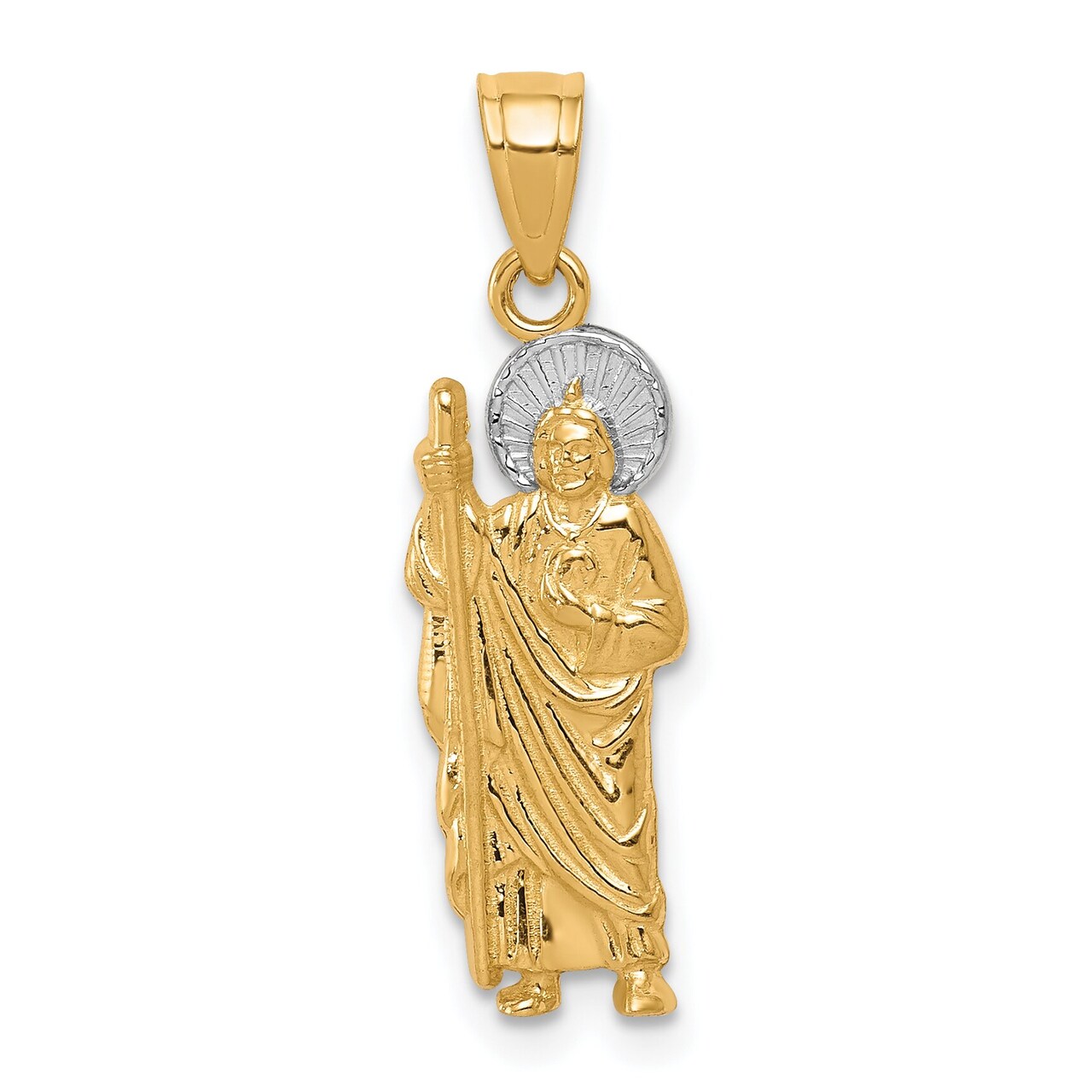 10K Gold & Rhodium Plated Saint Jude Charm Pendant Jewelry 25mm x 6mm